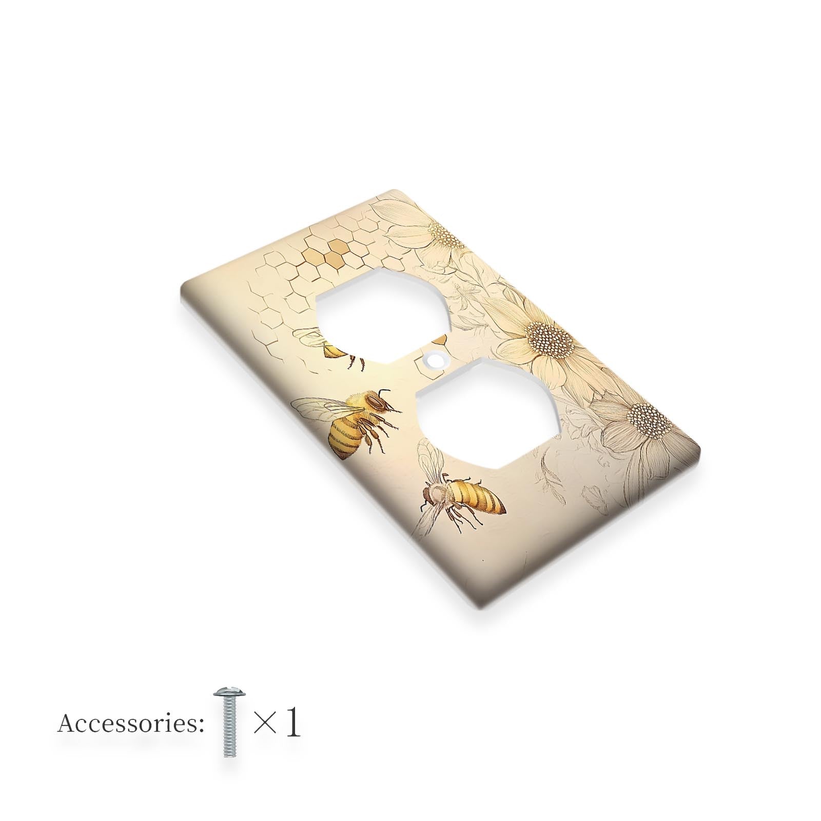 Bir quyosh gul va asalari bezakli devor plitkasi bitta o'zgaruvchi yoritish kalitlari va chiqish qopqog'i uchun, uy, ofis va mehmonxona dekoriga ilhom beruvchi dizayn. Elektr chiqishlari va oshxona uchun 1 yoki 2 guruh konfiguratsiyalarida mavjud.