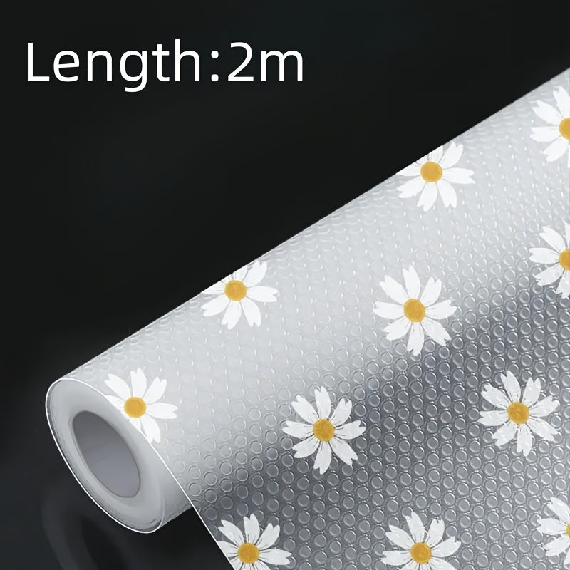 Waterproof Non-Slip Shelf Liner Roll Plastic Daisy Pattern Moisture-Proof Drawer Mat for Kitchen Cabinets Refrigerator Table