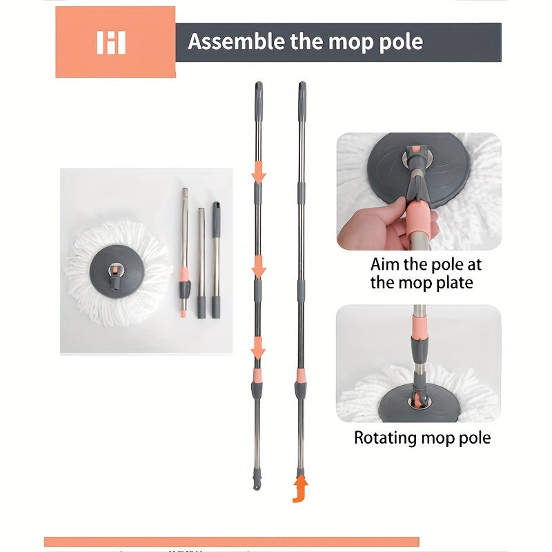 Spin Mop and Bucket System with Stainless Steel, Hands-Free Washing, Dual Chamber for Floors
