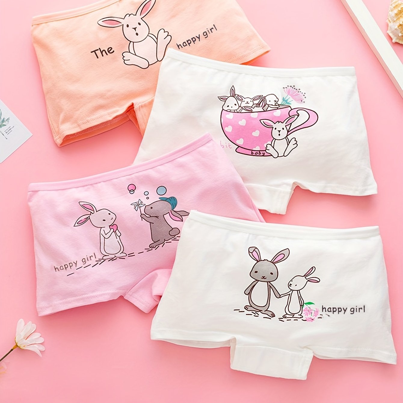 Girls' Cotton Boxer Briefs 4-Pack Soft Breathable Stretchy Underwear for Kids