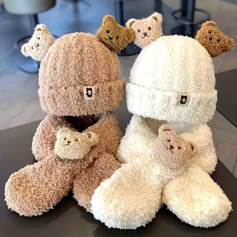 Girls Winter Hat and Scarf Set White for Ages 0-2 Cozy Animal Theme Lightweight