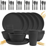 36-Piece Reusable Black Plastic Cutlery Set for Travel Camping and Daily Use