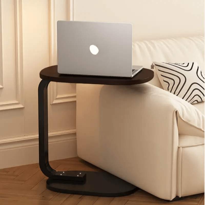 Modern Black Metal C-Shaped Sofa Side Table Portable Durable No Assembly
