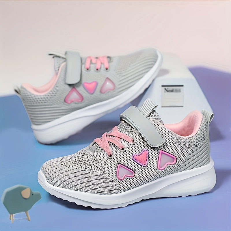 Girls Breathable Lightweight Sneakers with Hook-and-Loop Closure for All Seasons