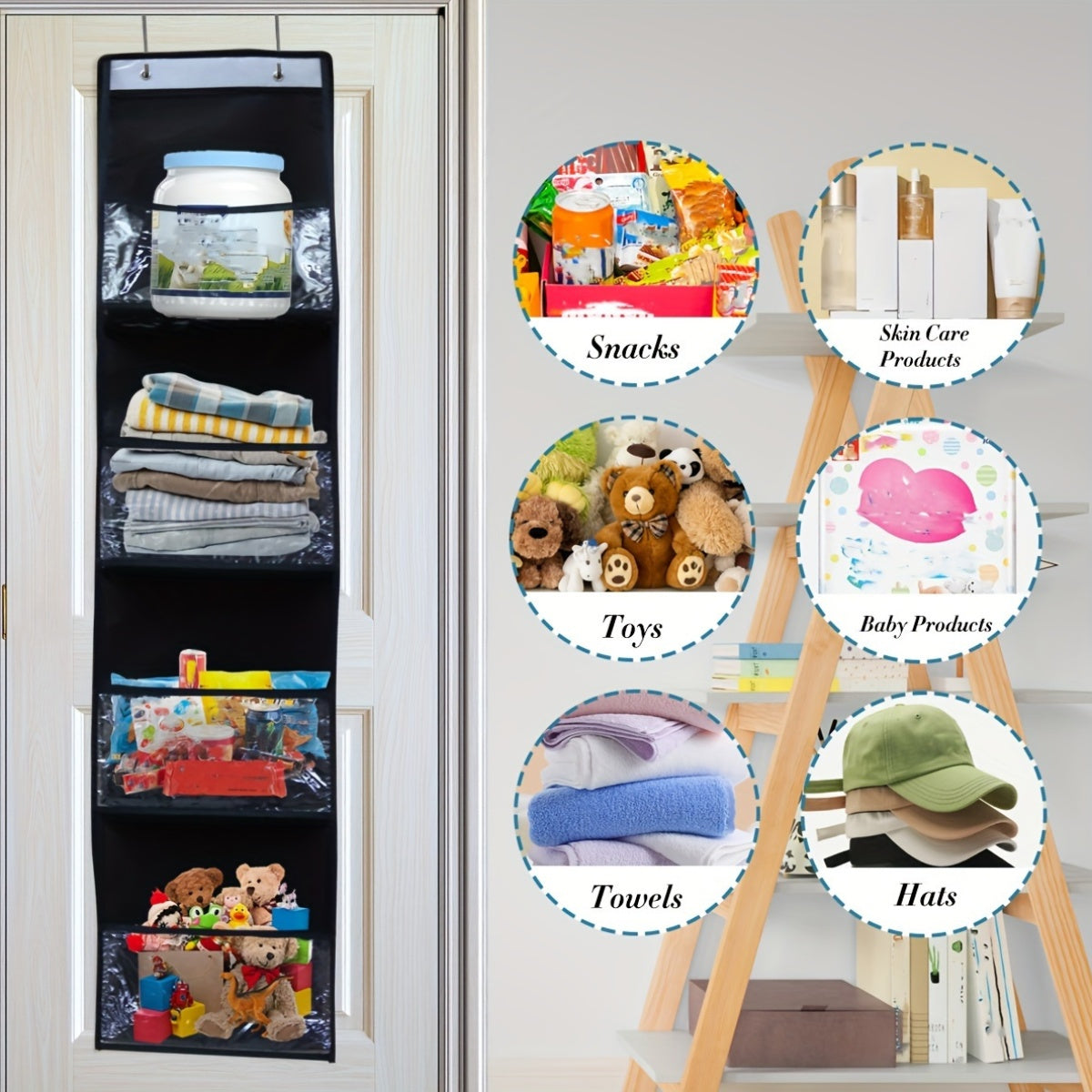 Over-the-Door Hanging Storage Organizer with 4 Shelves Waterproof Polyester for Bedroom Cloakroom