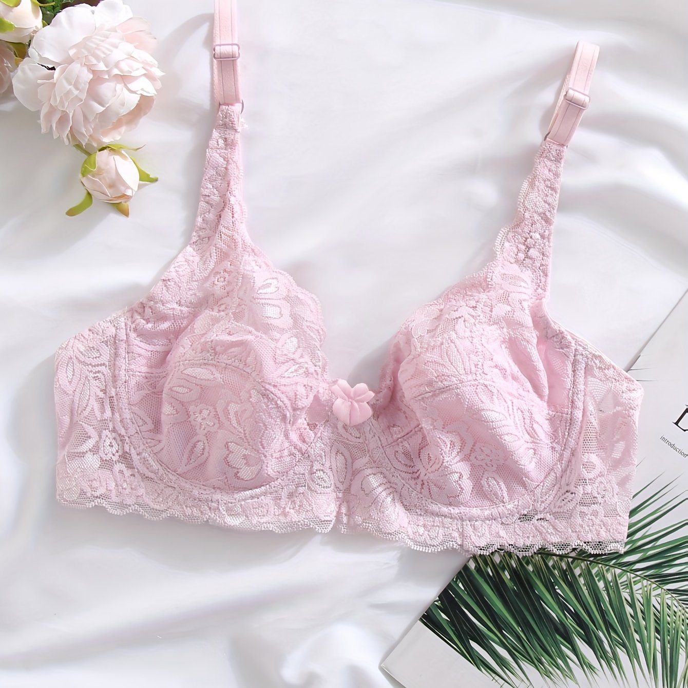 Lingerie Lacy Push-Up Underwire Bra Solid Color Spandex Knit 145gsm