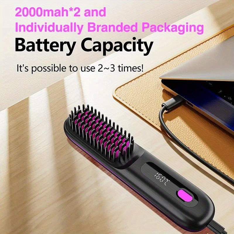 Plancha de pelo con calentamiento rápido, diseño ligero, carga USB-C, protección contra quemaduras, batería de 2000mAh, pantalla digital, apta para todo tipo de cabello