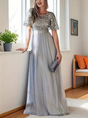 Plus Size Evening Gown A-Line Mesh Splicing for Banquets and Parties
