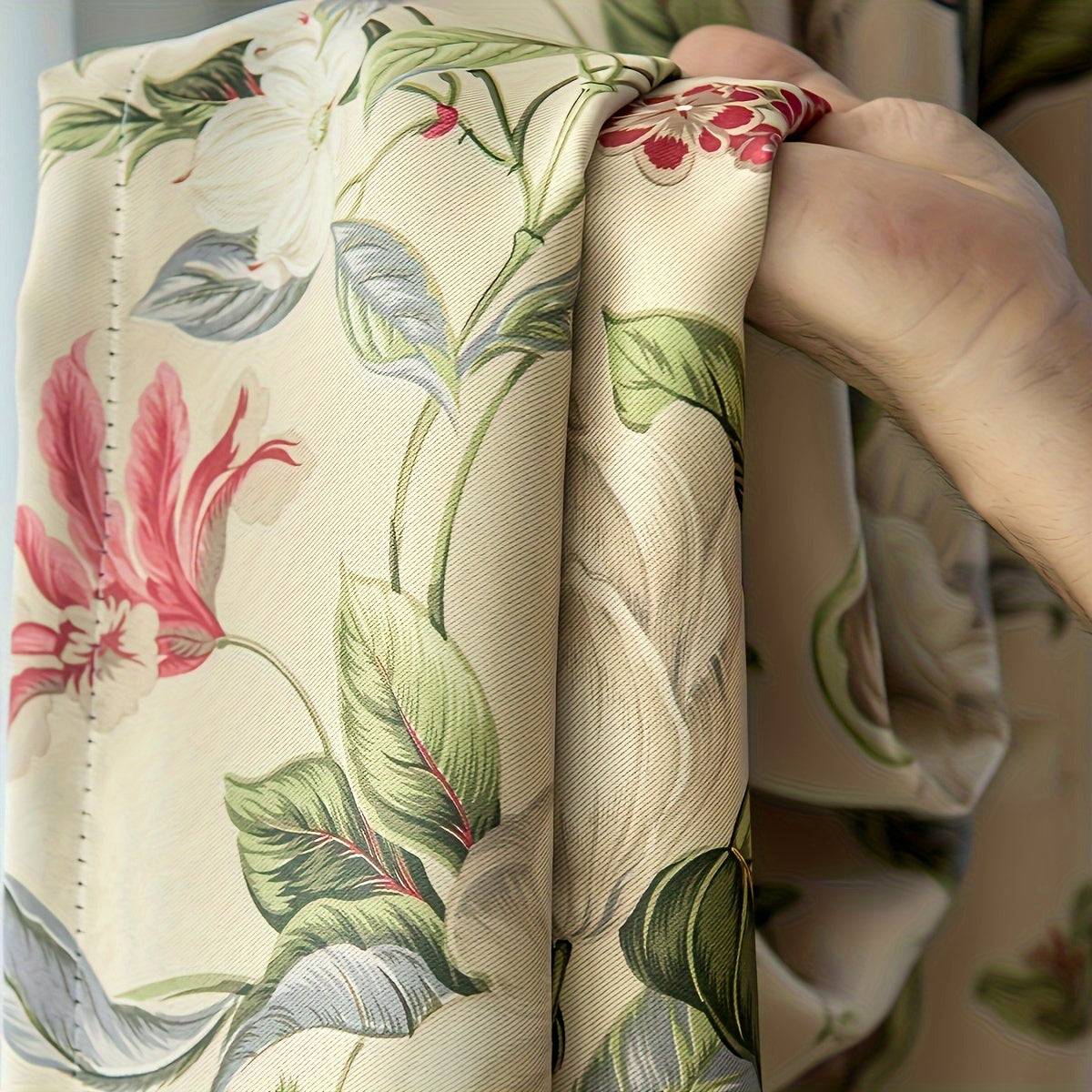 Elegant Floral Print Curtain Blackout Fabric Rod Pocket for Living Room Bedroom