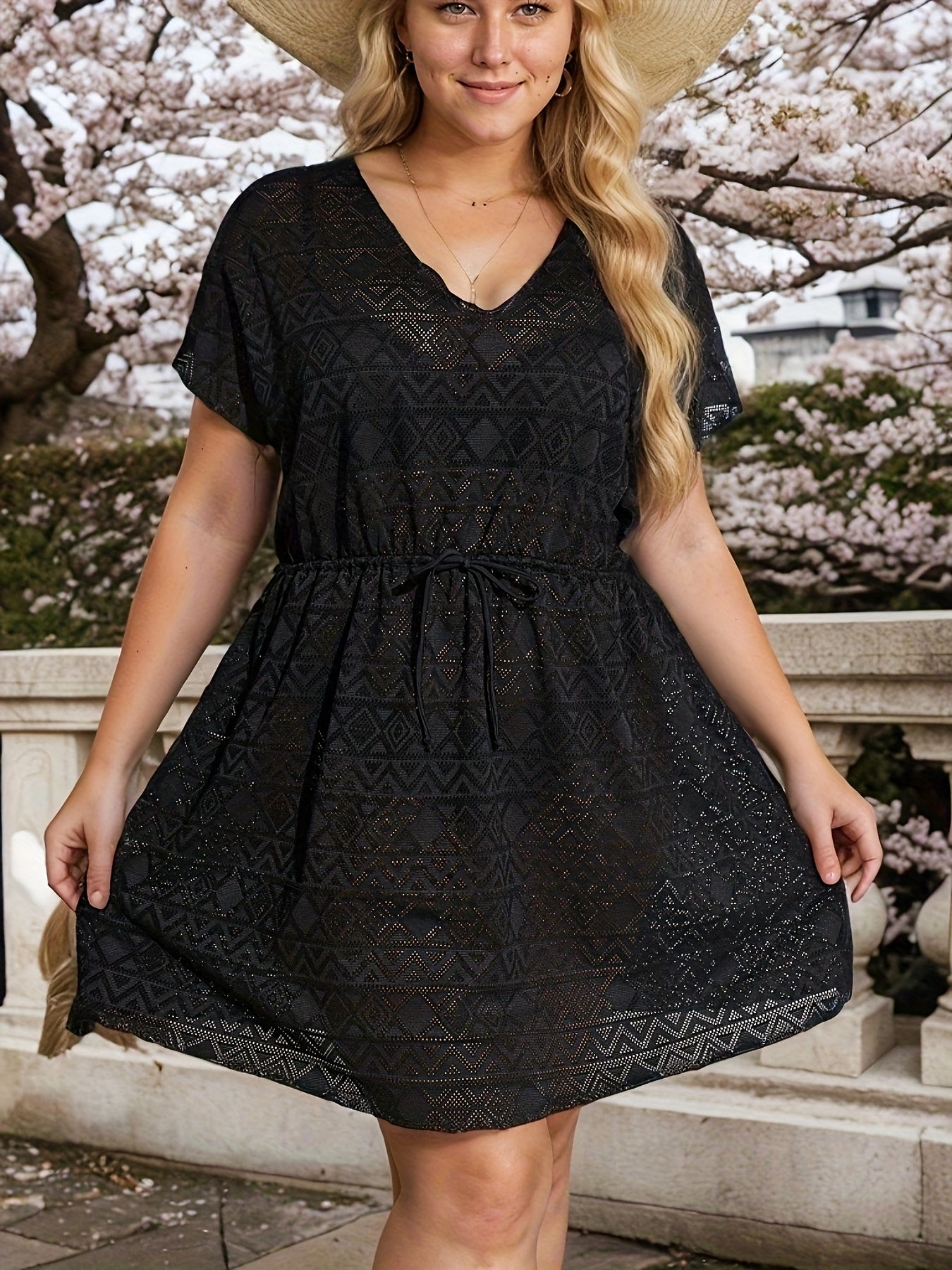 Plus Size Women's Beach Cover-up Polyester Solid Casual Swimwear Wrap