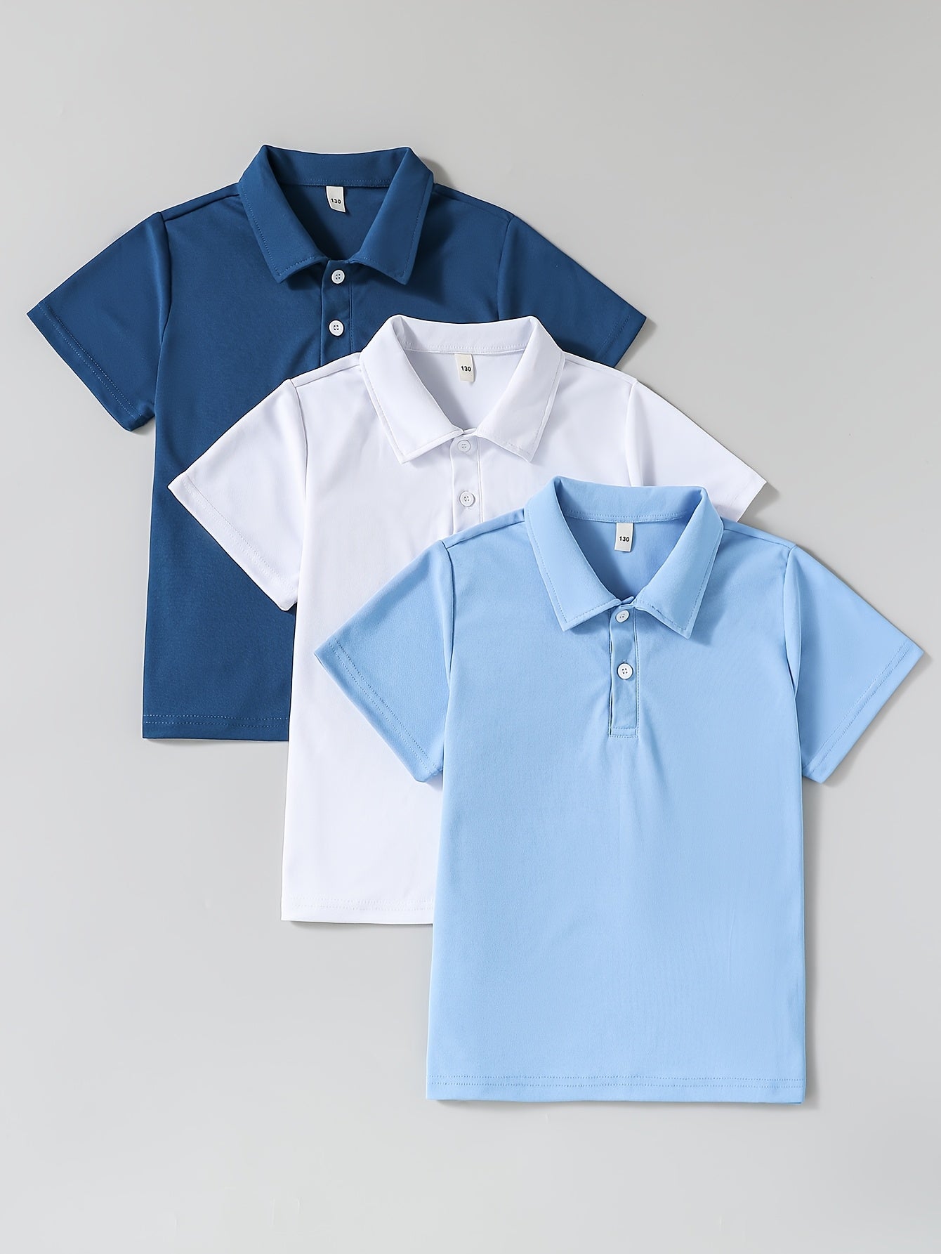 Boys Summer Shirts Short Sleeve Solid Color Knit Polyester Lapel Casual Loose Fit 3 Pack