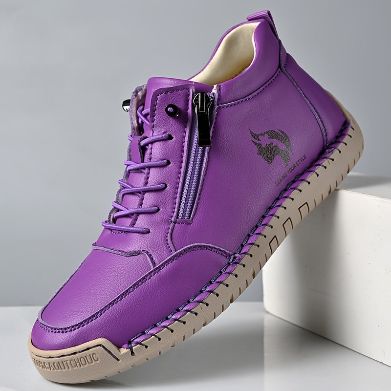 Women Retro Chunky Sneakers Yellow Casual Shoes with Side Zipper