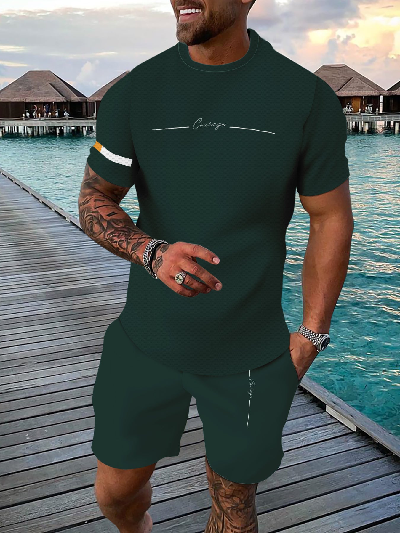 Men's Summer Casual T-Shirt and Pants Set with 3D Printing Breathable Polyester