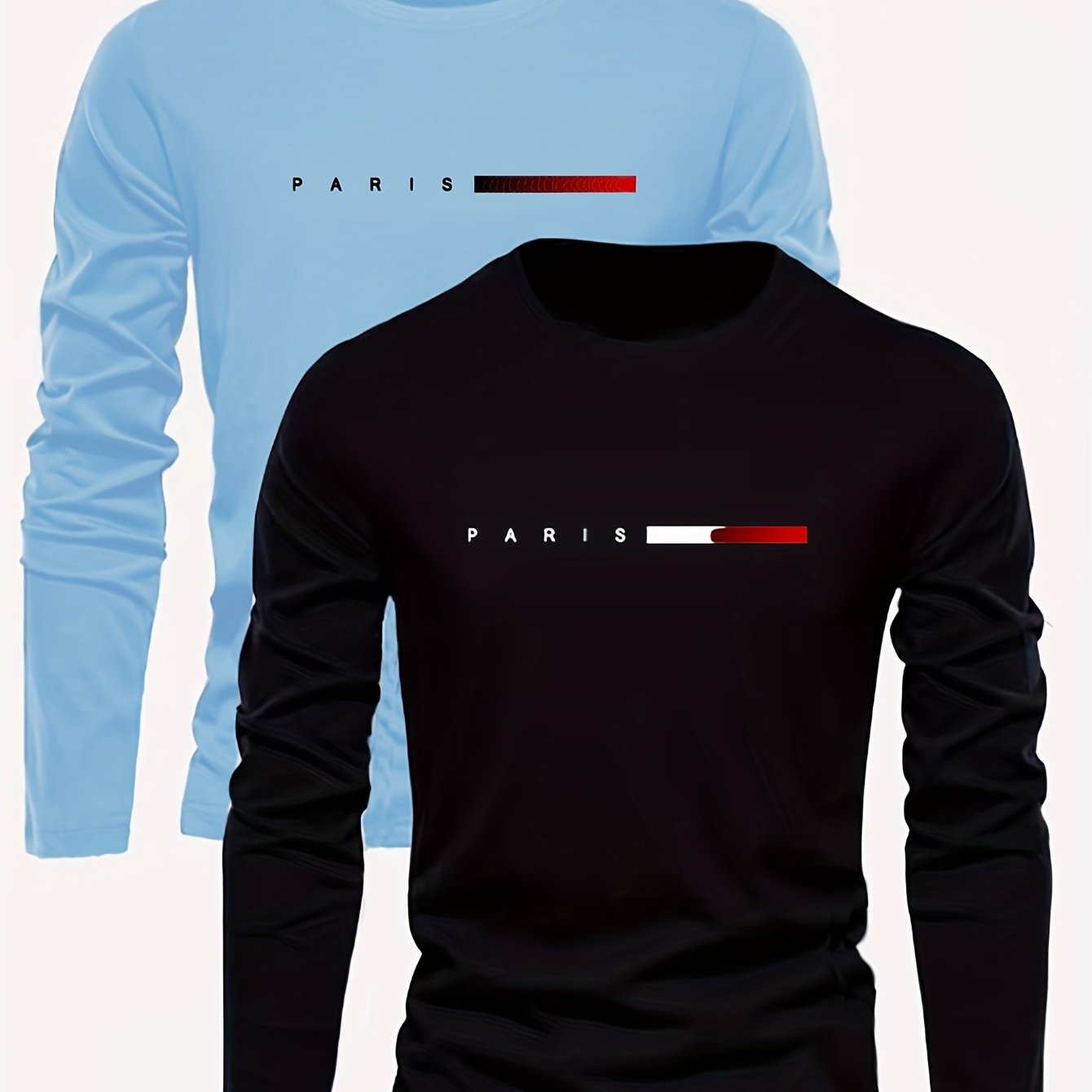 Conjunto de dos camisetas de manga larga para hombre, camisetas casuales de cuello redondo transpirables en azul royal y negro