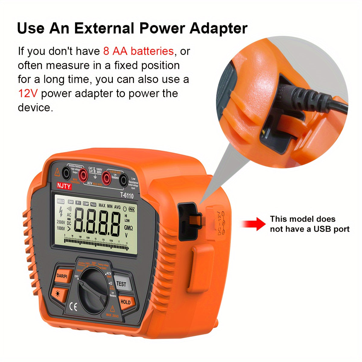 Digital Insulation Resistance Tester 1000V/2500V Portable Megohmmeter with Backlit LCD