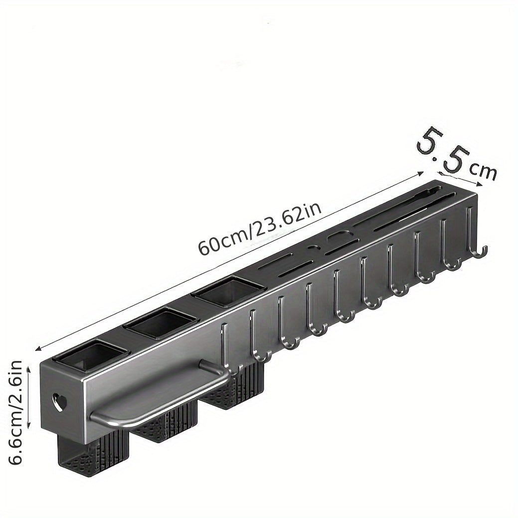 Wall-Mounted Carbon Steel Kitchen Organizer with Drainage and Towel Holder