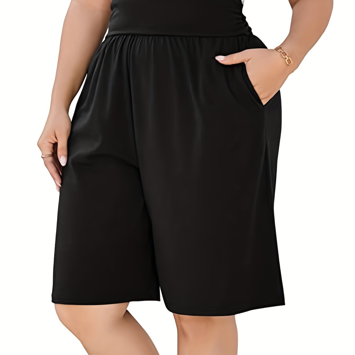 Plus Size Women's Solid High Rise Capri Pants High Stretch Comfortable