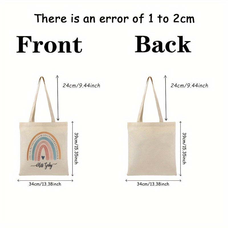 Personalized Teacher Rainbow Pattern Tote Bag Reusable Cloth Gift for Teacher Appreciation