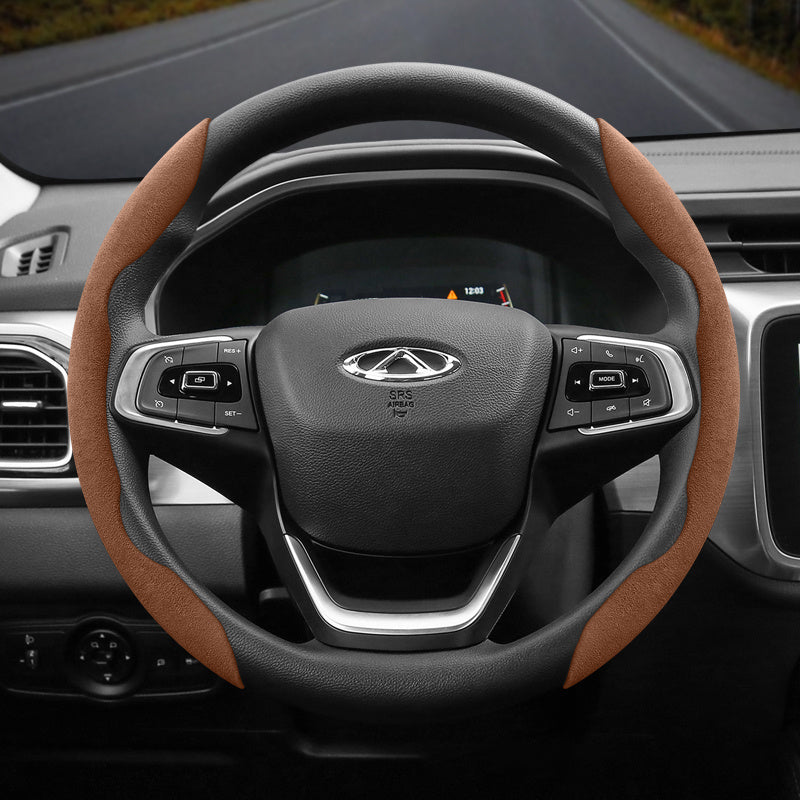 2PC Set Winter Velvet Anti-Slip Ultra-Thin Steering Wheel Cover Black Green Red Orange Brown