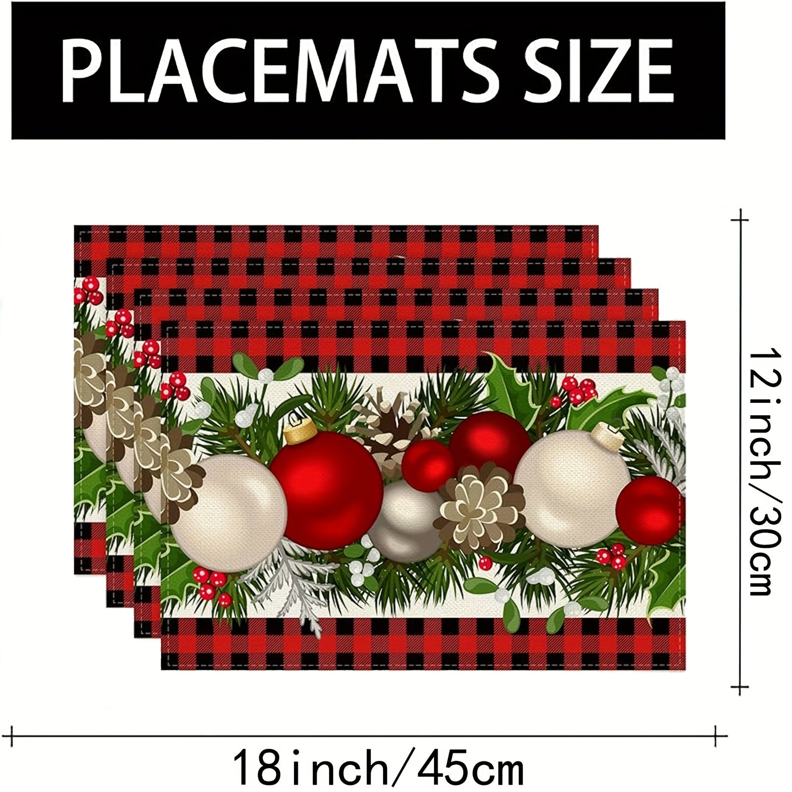 Christmas Placemats Set of 4 Red and Black Buffalo Check Plaid 30.48x45.72cm