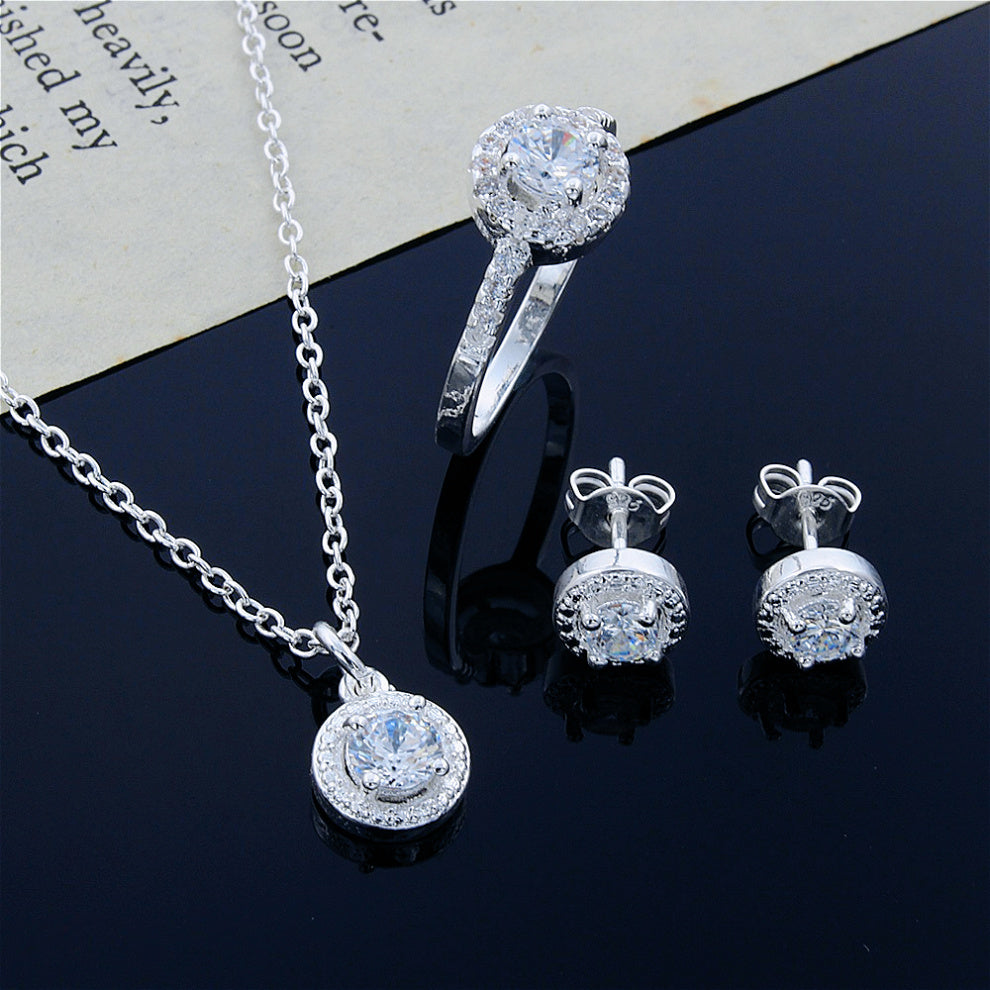 Women's Silver Plated Copper Jewelry Set with Synthetic Zirconia Y2K Style Necklace Ring Earrings for Daily and Festive Wear