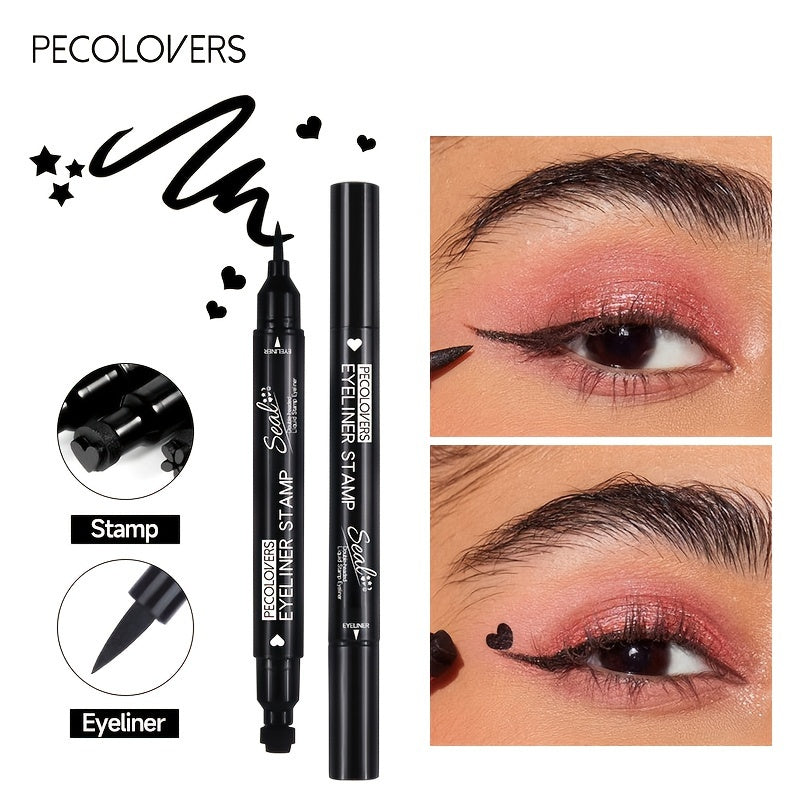 Women Liquid Eyeliner Pen Waterproof Double Head Moon Star Heart Flower Black Stamp