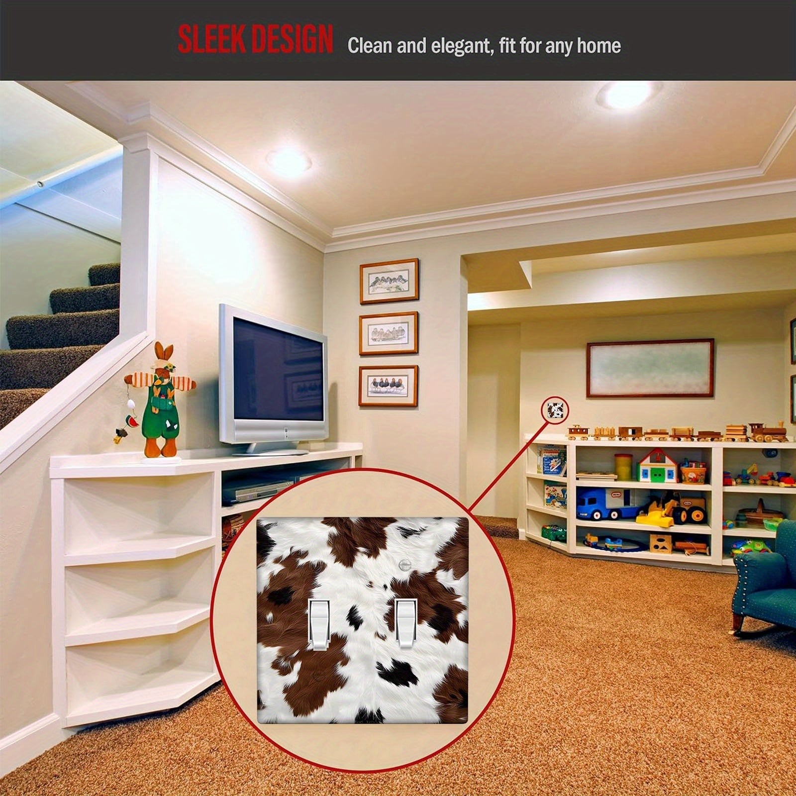 Cow Print Light Switch Cover for Bedroom and Bathroom Walls, 1 or 2 Gang