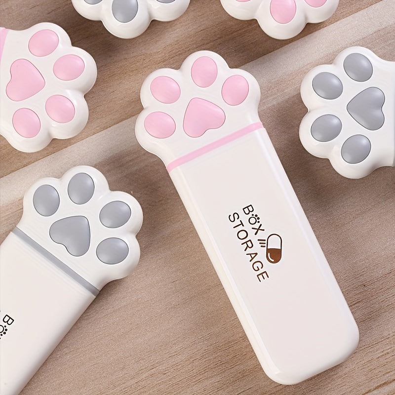 Mini Cat Paw Pill Organizer Portable Medication Box with 3 Compartments