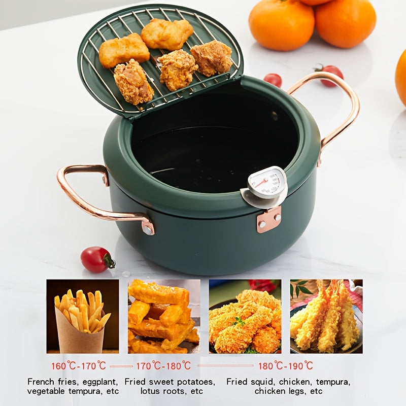 Stainless Steel Deep Fryer with Temperature Gauge and Splash Prevention for Gas and Induction