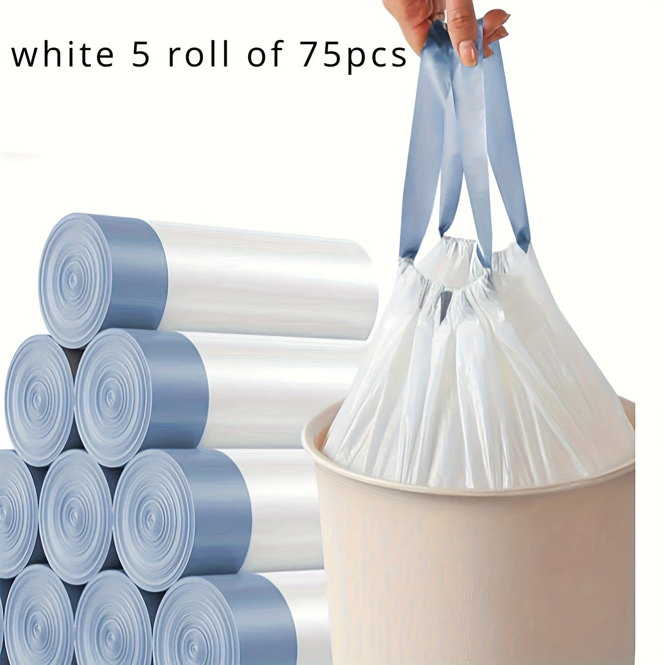 75 Heavy-Duty Drawstring Trash Bags for Home Office School Use