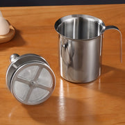 Stainless Steel Milk Frother Handle Lid Double Layer Filter Foam Pitcher