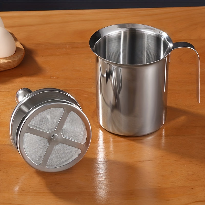 Stainless Steel Milk Frother Handle Lid Double Layer Filter Foam Pitcher