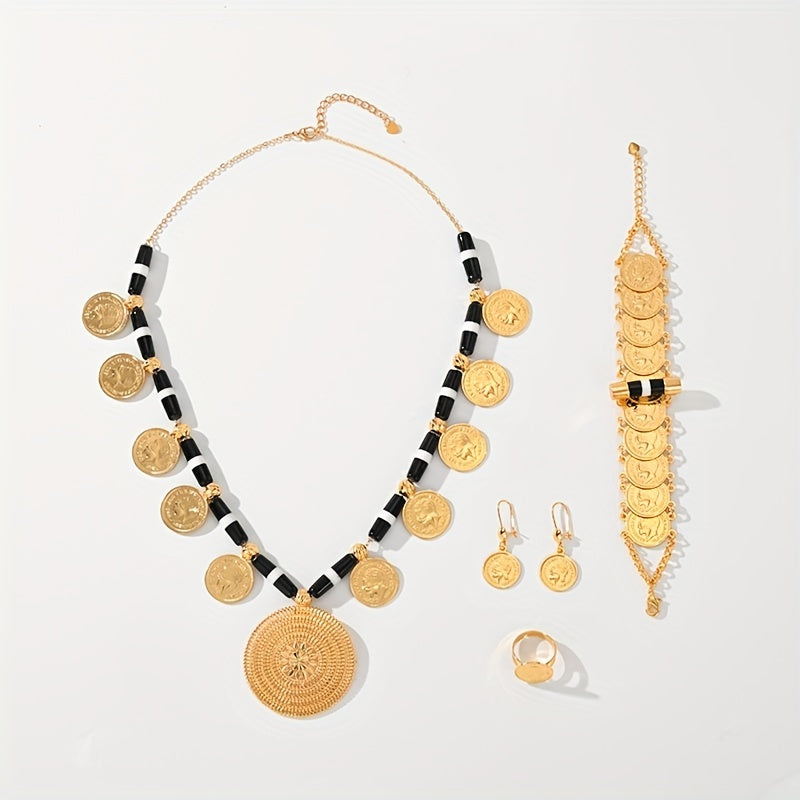 Bohemian Gold Tassel Jewelry Set for Women Necklace Earrings Ring Bracelet Wedding