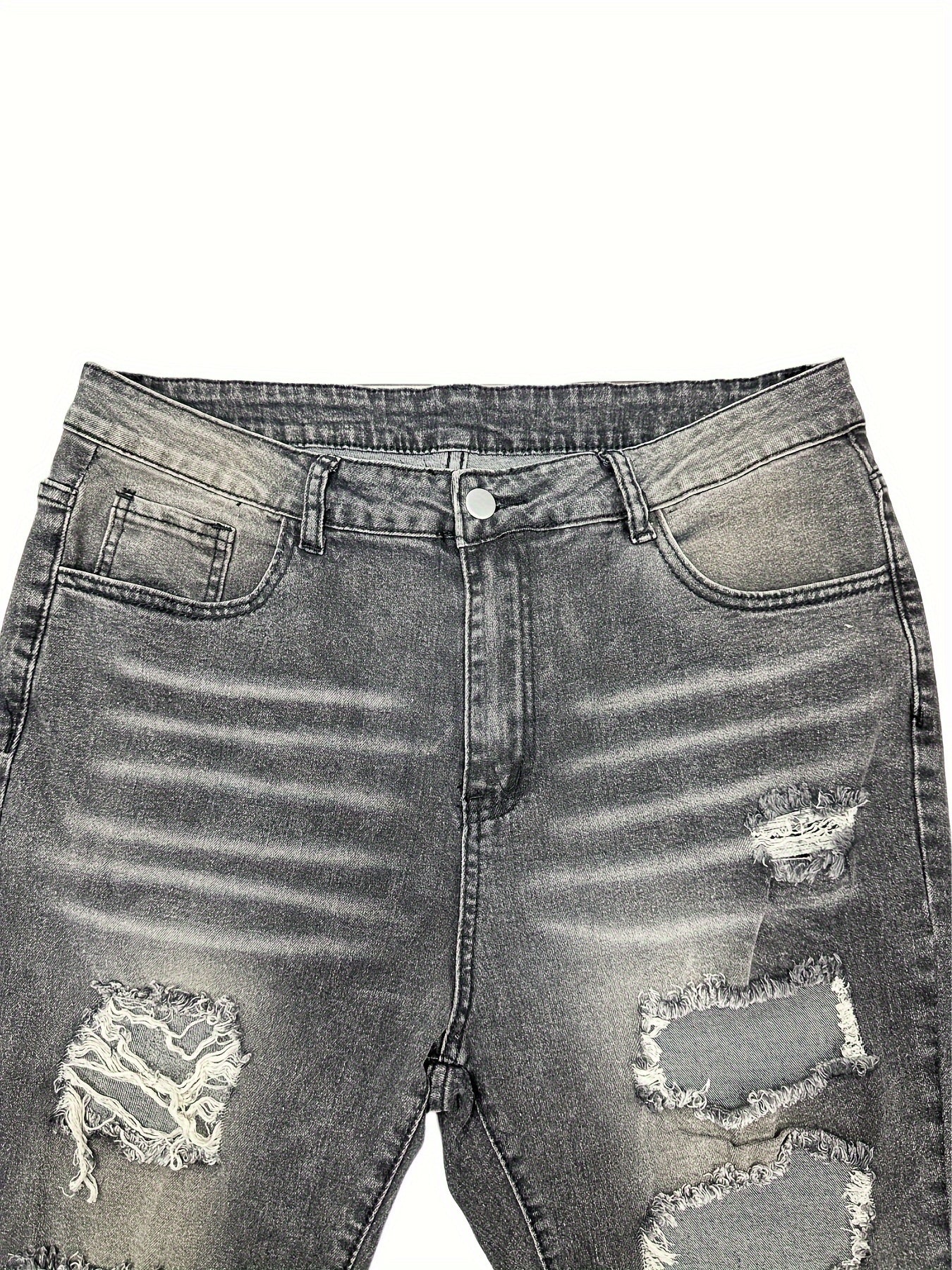 Ayollar uchun keng hajmli skinny jeans, eskirgan, yirtilgan, yuqori darajali, tozalangan qirralar