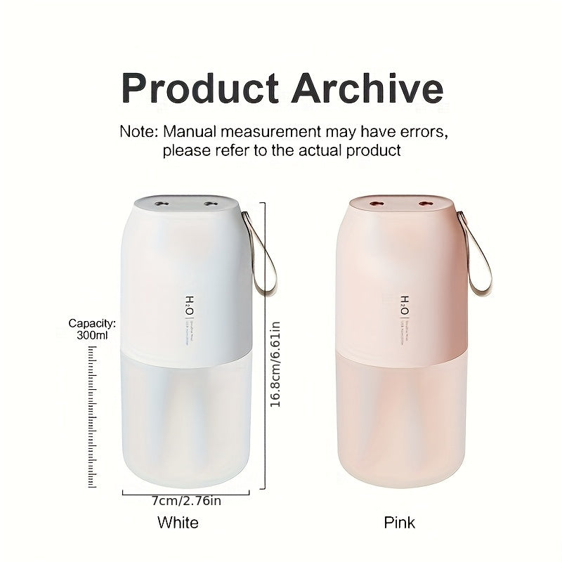 Portable USB Humidifier with Night Light Car Home 300ml Dual Spray