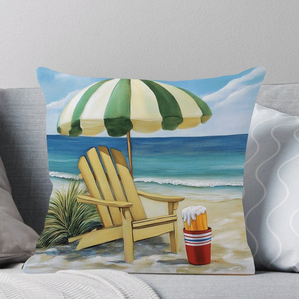 Beach Theme Flannel Cushion Cover 45.72cm Square Zippered Sofa Bedroom Living Room Car