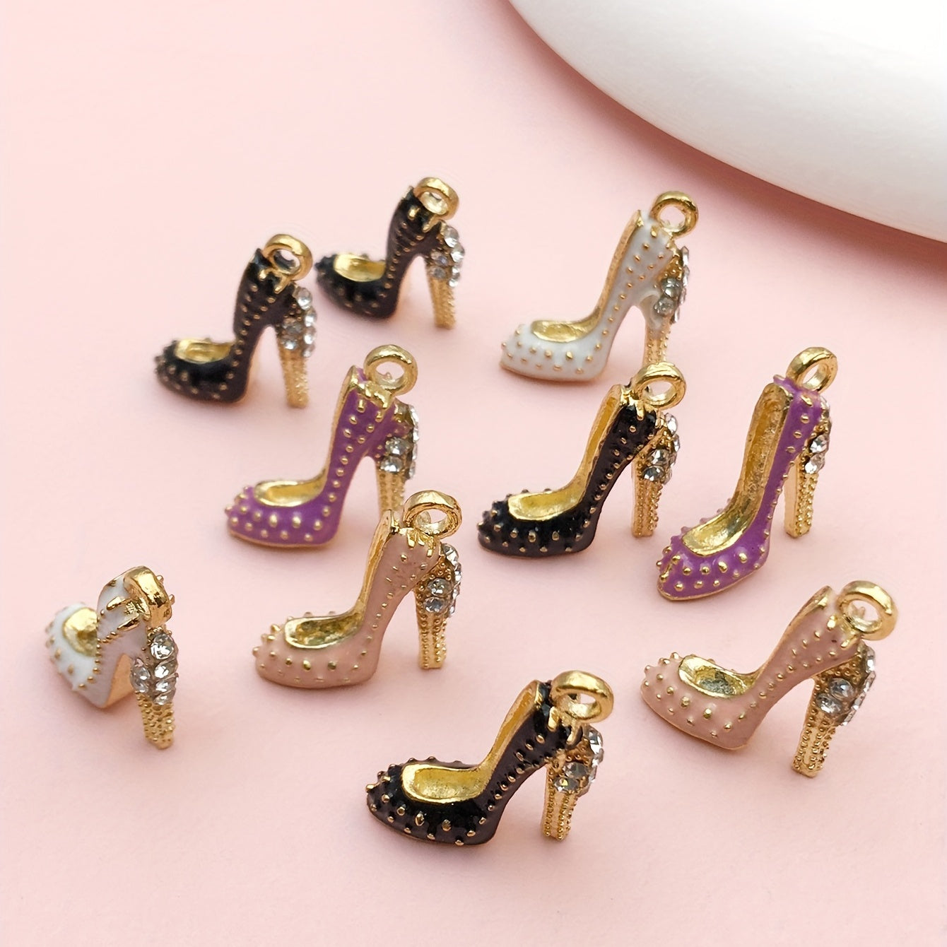 Pack of 10 Alloy Enamel High Heel Shoe Charms for Jewelry Making 18x14mm in 4 Colors
