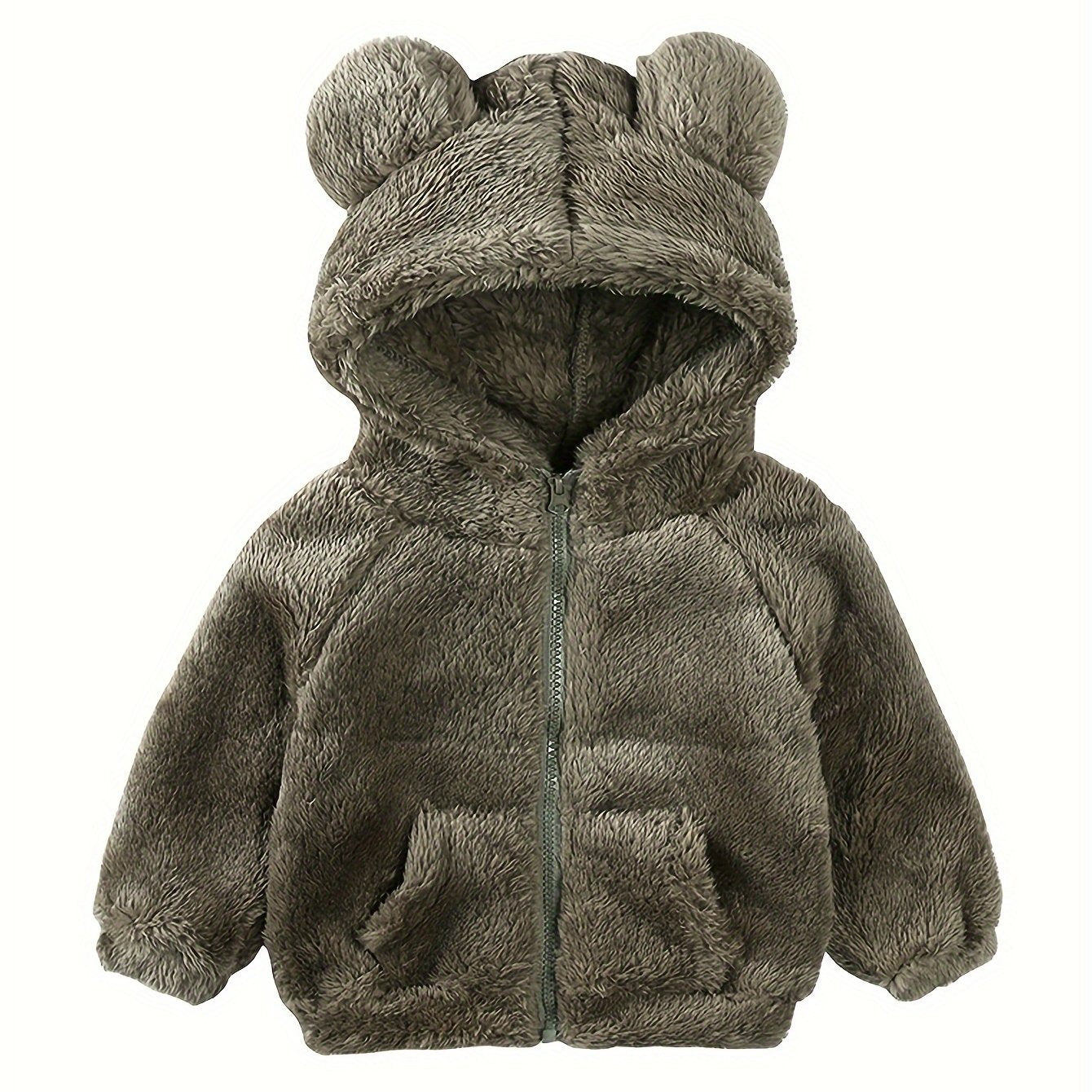 Baby Girl Fuzzy Jacket with Ears Hood Cozy Zip-Up Fall Winter Outerwear