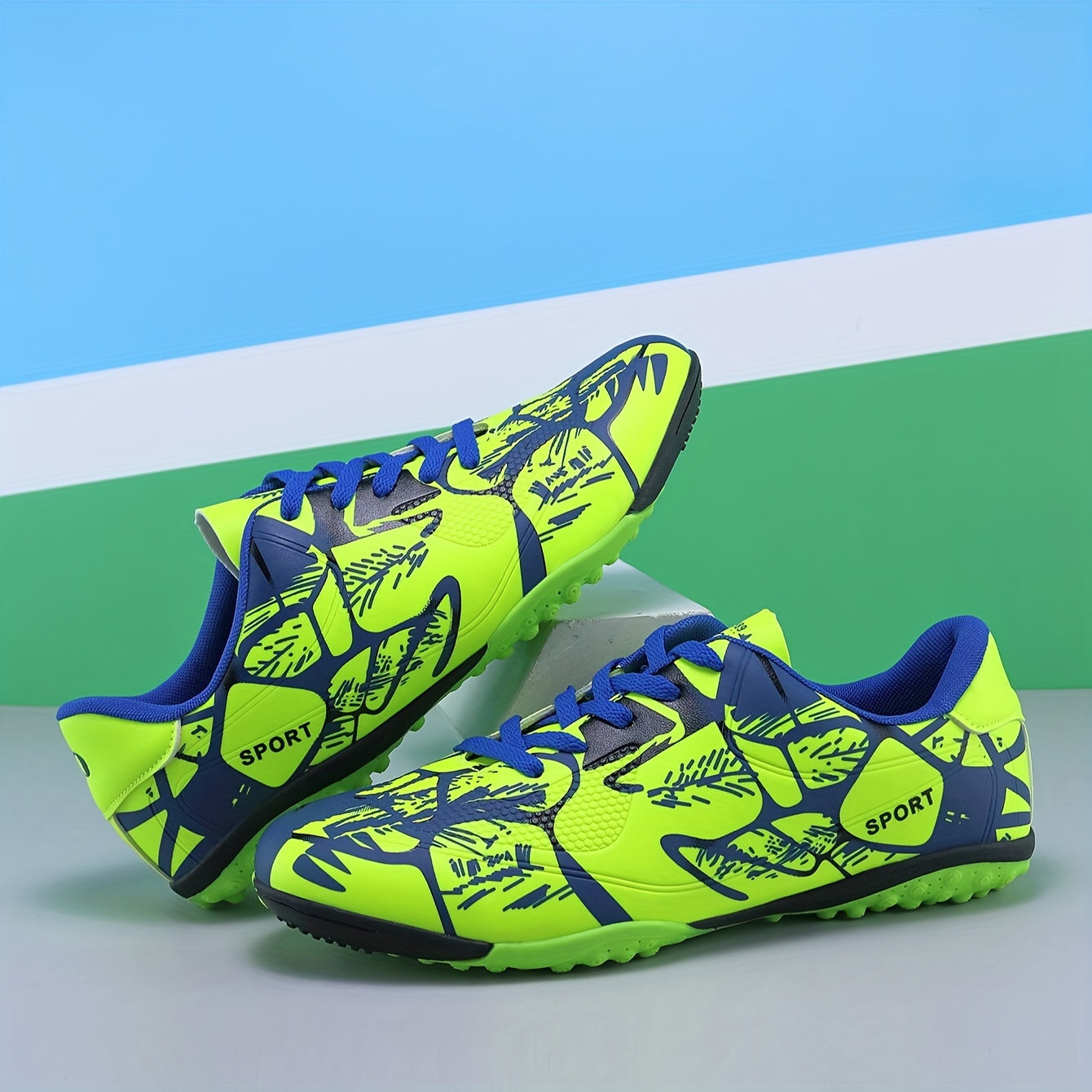 Men's Blue and Black Performance Soccer Cleats with Anti-Skid Sole Breathable Upper for Outdoor Training