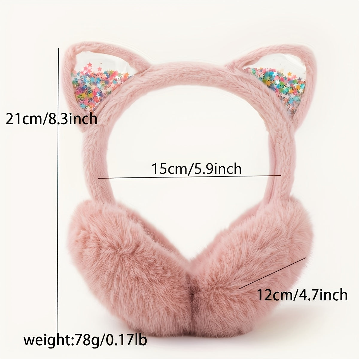 Zamonaviy Ayollar uchun Mushuk Quli Qishki Earmuffs, Porloq Sequins Dizayni bilan - Mustahkam Rangli Polyesterdan Yasalgan, Qo'l bilan Yuvish Tavsiya Etiladi