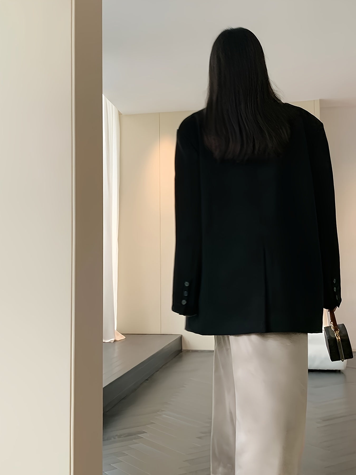 Women's Gray Polyester Blazer with Button Detail for Work and Casual Wear