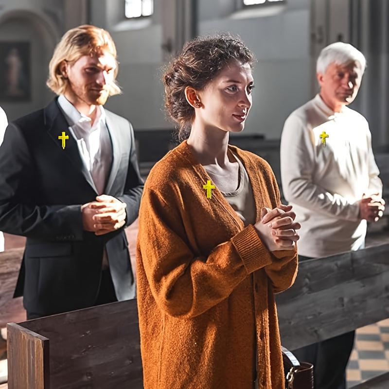 Set of 10 Small Gold Cross Brooch Pins Christian Faith Symbols for Church Attire