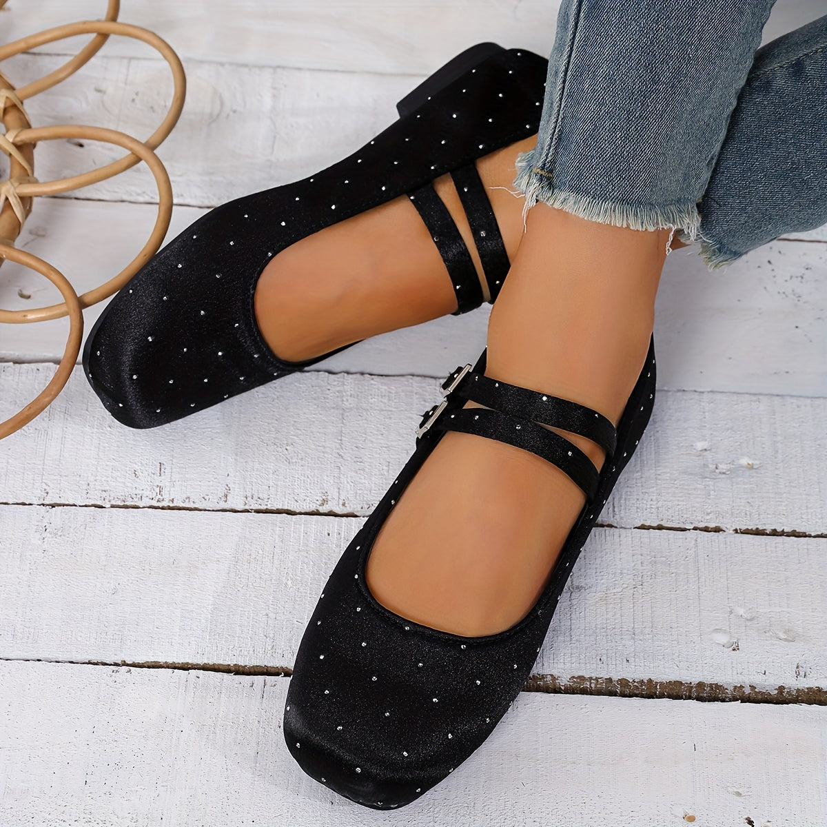 Women's Leopard Print Flats with Mary Jane Strap and Flat Sole