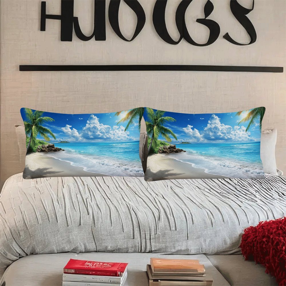 Okean plyaji manzarali yostiq qoplamalari 2-to'plam Flanel kvadrat yostiq qopqog'i 50.8x30.48 sm uchun divan, yotoq, avtomobil