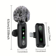 Wireless Clip-On Microphone with One-Click Recording USB-C Charging and Battery Indicator