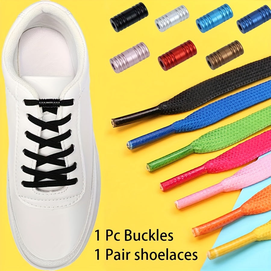 Unisex Nylon No-Tie Shoelaces with Adjustable Metal Buckles 1 Pair