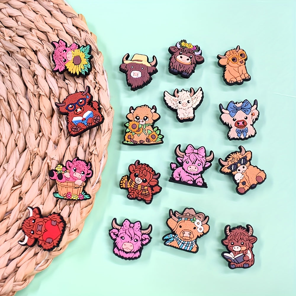 16pcs Girls Shoe Charms Set Soft Plastic Pink Calf and Cow Shoe Accessories