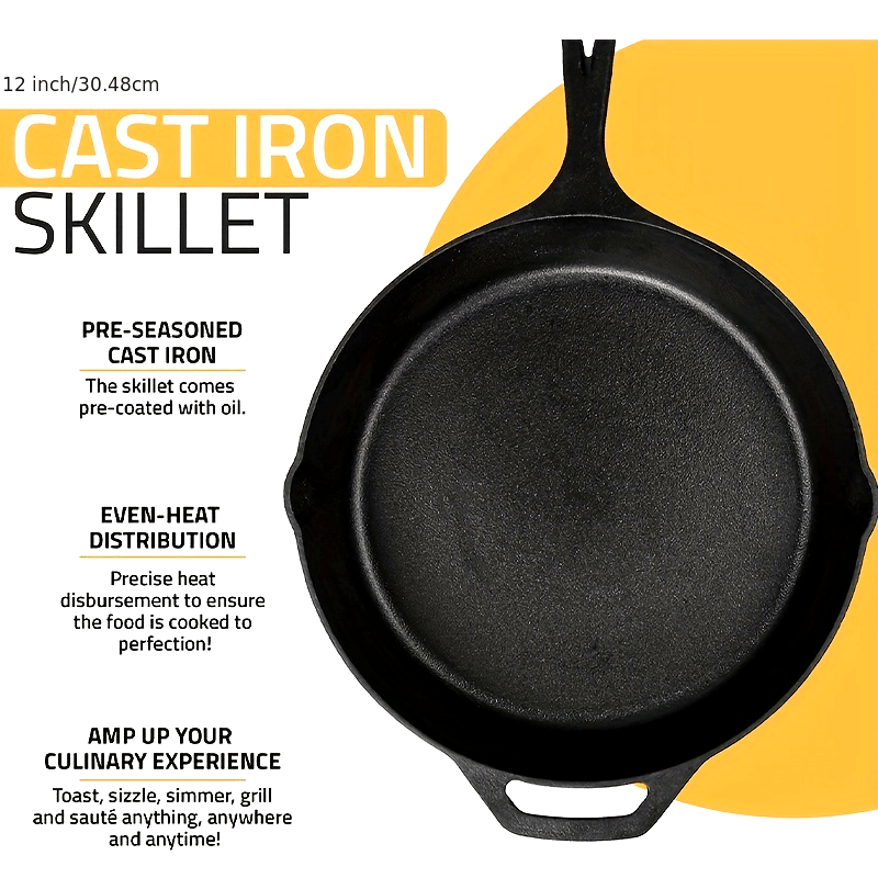 Deep Frying Pan 25.91cm Non-Stick Cast Iron Skillet for Gas and Induction