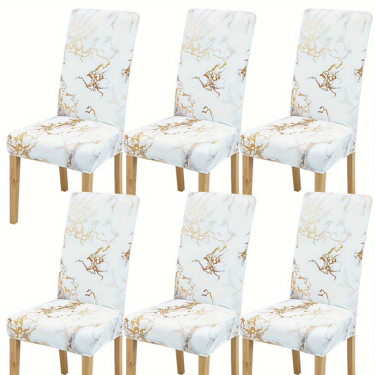 4-6 Milk Chair Slipcovers Marble Texture Elastic Dining Kitchen Home Decor