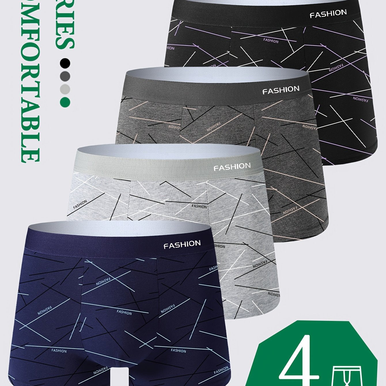Men's 4-Pack Breathable Cotton-Polyester Boxer Briefs with Elastic Waistband